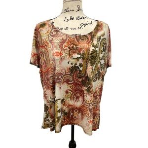 Shannon Ford New York Woman’s Draped Neck Paisley Blouse Multi Color Size 3X